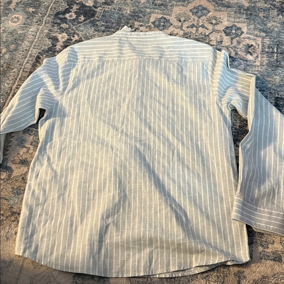 Men’s Linen Blend Striped Button-Up Shirt. Size L 80% cotton 20 % linen - Picture 7 of 10
